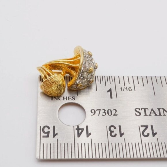 Vintage Mushroom Brooch Pin w/Sparkling Pavé Rhinestone Dome Gold & Silver Tone - Picture 5 of 6